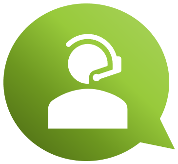 Green icon with white figure on phone representing contact us.